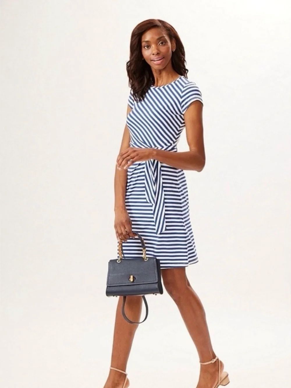 J McLaughlin Elora Stripe Print Side Tie Sheath Dress Nautical XL